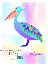 modern multicolored abstract pelican concept on holographic background. bird design logo, label, sticker. vector stock illustration
