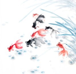 fish of asian ink and wash painting.