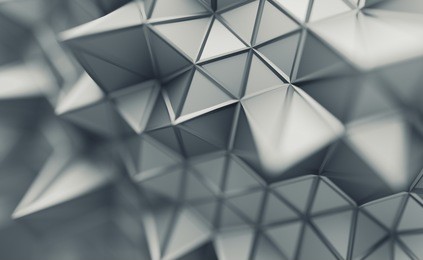 abstract 3d rendering of triangulated surface. contemporary background. futuristic polygonal shape. distorted low poly backdrop with sharp lines. design for poster, banner, placard.