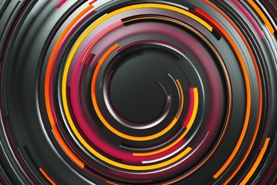 black concentric spiral with red glowing elements on black background. abstract geometric background with glowing lines. 3d rendering illustration