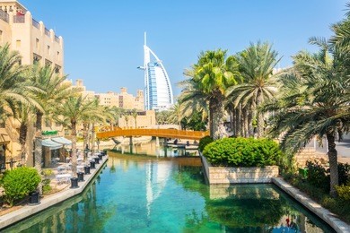 burj al arab seen from madinat jumeirah hotel in dubai, uae