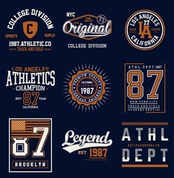 college athletics typography set for t-shirt graphics. vectors