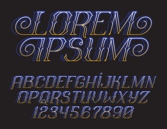 decorative vintage italic font with sample text. old style alphabet design. vector illustration