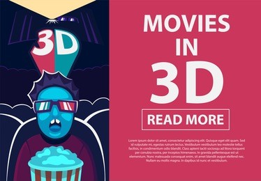 3d symbol with chromatic aberration and three dimensional glasses. 3d experience. man in 3d glasses, movies cinema.