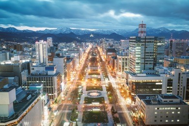sapporo night view from sapporo tv tower in sapporo city, hokkaido, japan.
