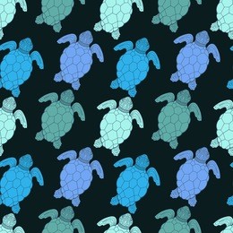 tropical sea turtle seamless pattern. beautiful blue stylized turtles background.