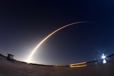 long exposure night time rocket launch
