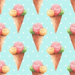 ice cream. watercolor background. seamless pattern 