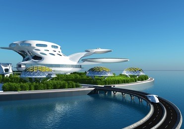 future city on the coast.3d render