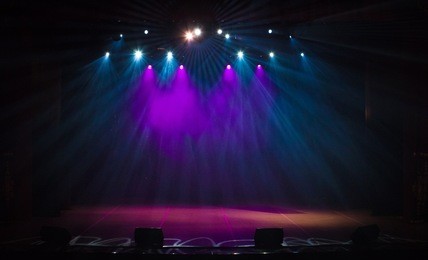 scene, stage light with colored spotlights and smoke