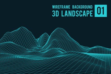 wireframe landscape background. abstract vector.3d technology illustration.