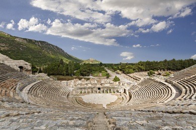 amphitheatre in the roman ruins of ephesus, turkey.
