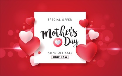 mothers day sale background layout with heart shaped balloons for banners,wallpaper, flyers, invitation, posters, brochure, voucher discount.vector illustration template.