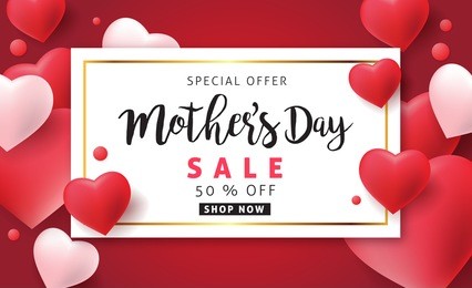 mothers day sale background layout with heart shaped balloons for banners,wallpaper,flyers, invitation, posters, brochure, voucher discount.vector illustration template.