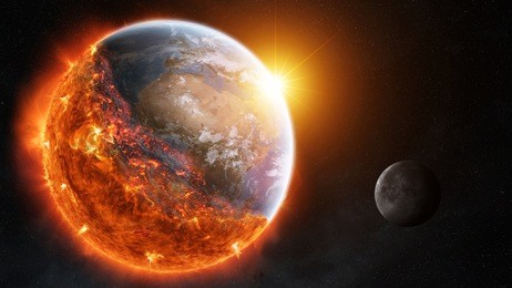 view of planet earth burning in space 3d rendering elements of this image furnished by nasa