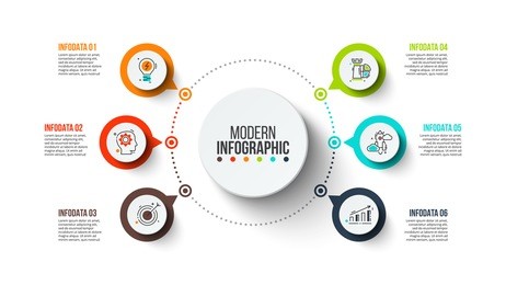 business data visualization. process chart. abstract elements of graph, diagram with 6 steps, options, parts or processes. vector business template for presentation. creative concept for infographic.