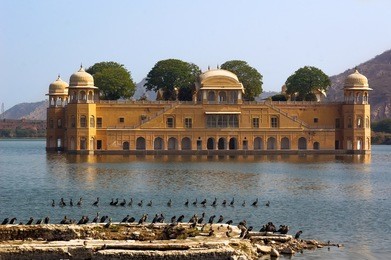 view of jal mahal from the man sagar lake. jal mahal is the major tourist attraction in jaipur, rajasthan, india.