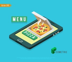 ecommerce concept: order food online website. fast food pizza delivery online service. can be used for advertisement, infographic, game or mobile apps icon. 