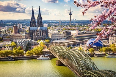 aerial view of cologne at spring, germany