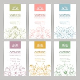 vector set of templates packaging cosmetic, label, banner, poster, branding. stylish design with floral illustrations. hair care, skin care.