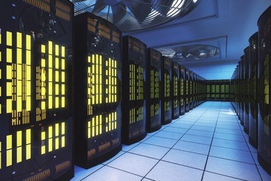 server room in data center. internet concept. 3d rendering