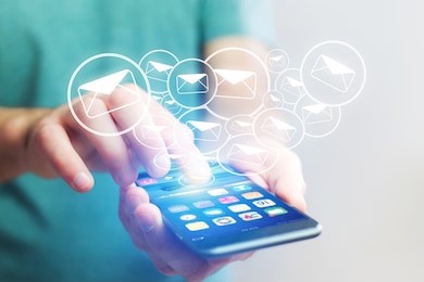 concept view of sending email with a technology  smartphone interface