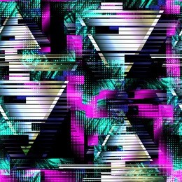 retrowave seamless pattern with glitch design. cyberpunk background. digital gradient print. textile print for bed linen, jacket, package design, fabric and fashion concepts.