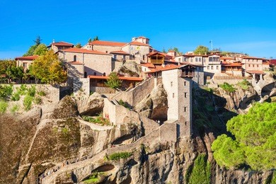 the monastery of great meteoron is the largest monastery at meteora. meteora is one of the most precipitously built complexes of eastern orthodox monasteries in greece.