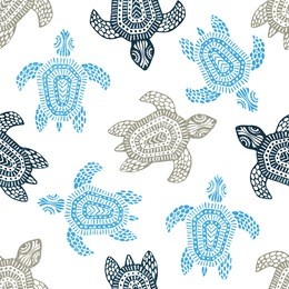 turtles - seamless pattern. blue, gray and white colors. grunge texture. vector illustration.