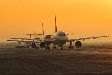 mexico city airport morning queue for takeoff