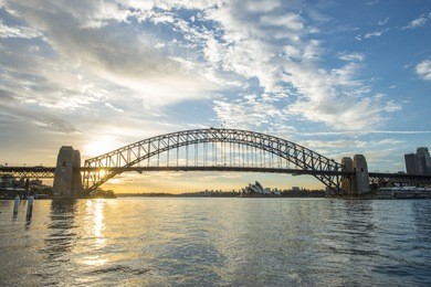 sunrise from sydney harbor bridge.