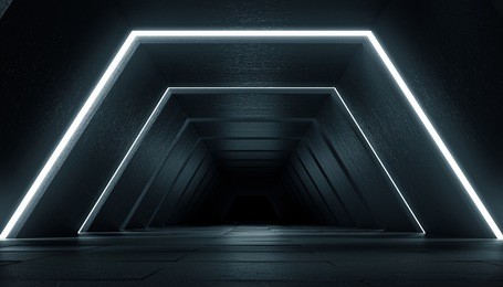abstract futuristic dark corridor interior design. future concept. 3d rendering