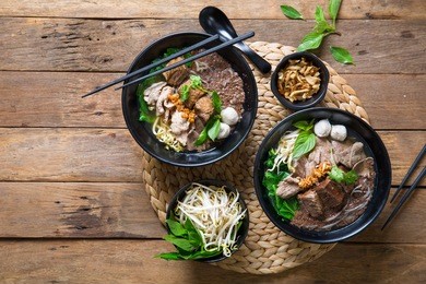 thai style noodle soup , boat culture noodles style.