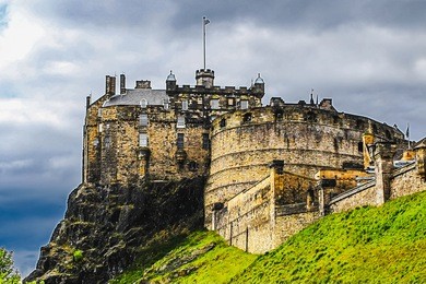 looking up the hill at edinburgh castle. edinburgh castle