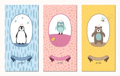 vector set of trendy hand drawn seamless patterns and kid's design elements with penguin, owl, bug, bear and bee. good for children's cloths, package, wallpaper, books covers and invitations.
