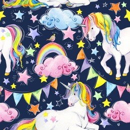 cute unicorn seamless pattern. magic horse watercolor illustration