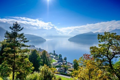 the mountain railway and view at mount rigi lucerne switzerland