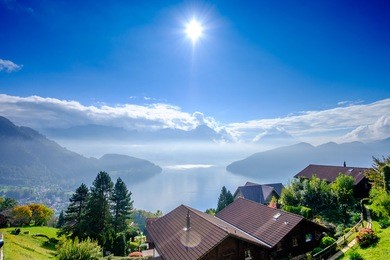 the mountain railway and view at mount rigi lucerne switzerland