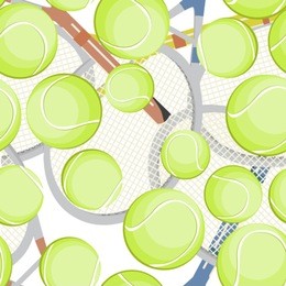 seamless background with tennis balls and rackets