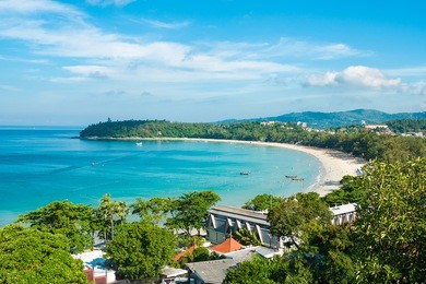 beautiful view of kata beach from the hill. phuket, thailand 