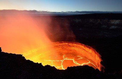 inside view of an active volcano with lava flow in volcano national park, big island of hawaii, usa