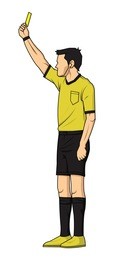 soccer referee showing yellow card. referee on football match showing foul. vector illustration with sport character.