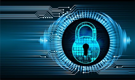 closed padlock on digital background, key cyber security