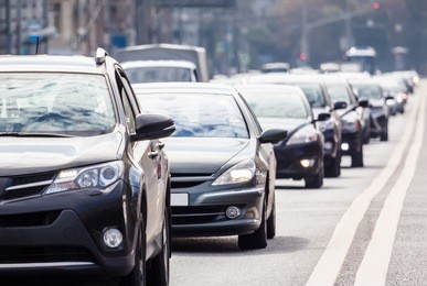 close-up of the lane congested with lots of cars