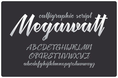 calligraphic handwritten font named "megawatt" with connected letters.