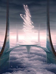 digital illustration of realistic science fiction energy generator up in space sky in clouds