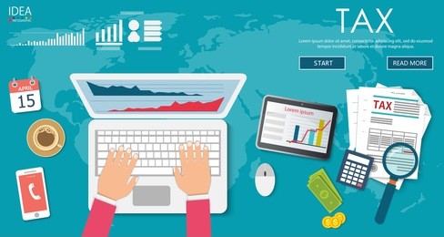 state taxes. tax payment. government taxes. data analysis, paperwork, financial research, report. businessman calculation tax. calculation of tax return. flat design