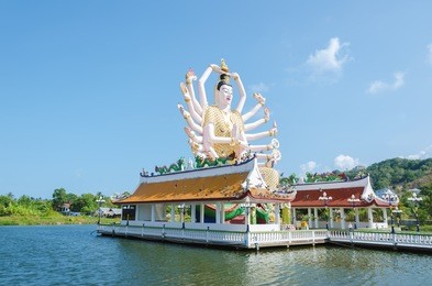 wat plai laem temple, the big guan yin statue on the island koh samui, thailand.