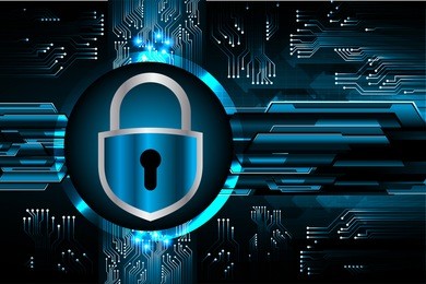 closed padlock on digital background, key cyber security