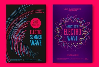 electro summer wave music poster. abstract colored waves music background.